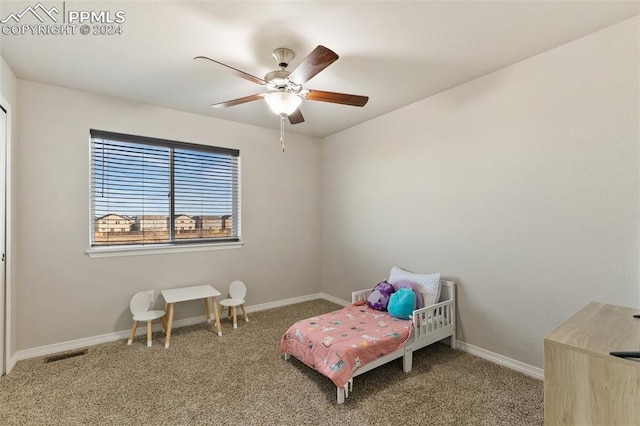 bedroom with carpet and ceiling fan