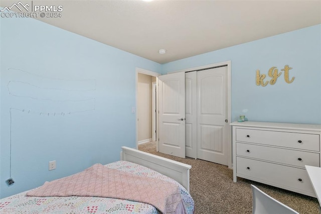 carpeted bedroom featuring a closet