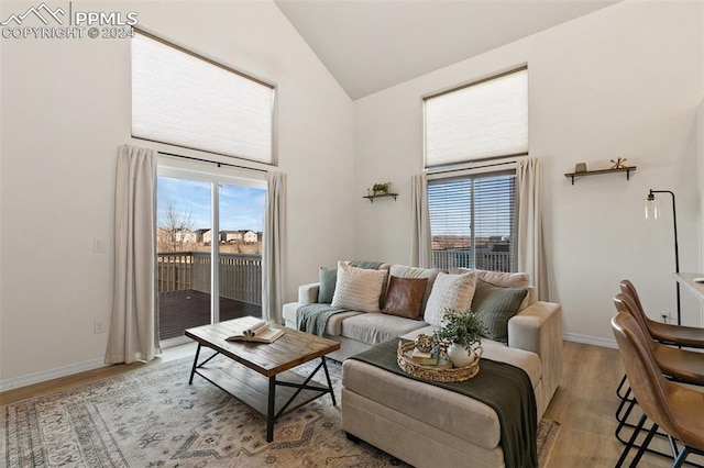 living room with lofted ceiling and light wood-type flooring