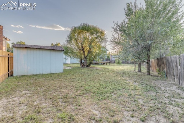 view of yard with a shed