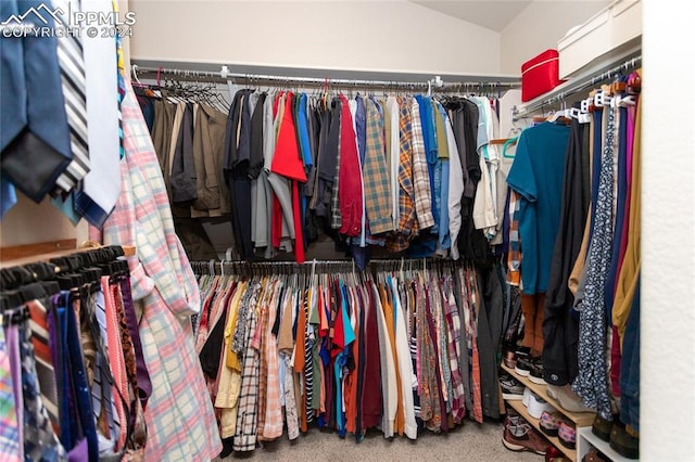 walk in closet featuring carpet flooring