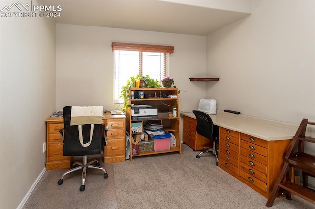 view of carpeted home office