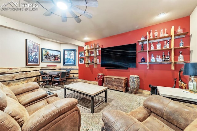 living room with ceiling fan