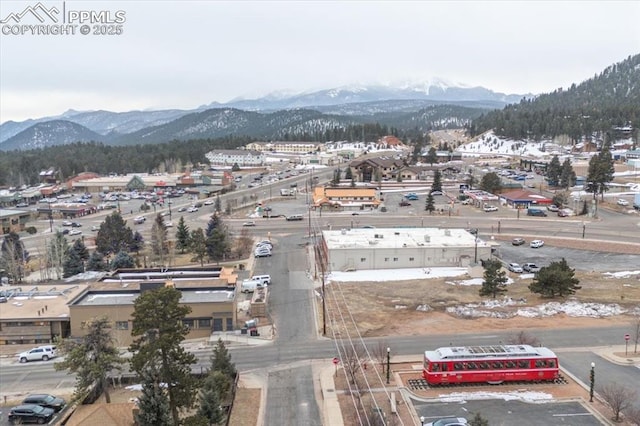 drone / aerial view with a mountain view