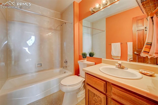 full bathroom featuring vanity,  shower combination, and toilet