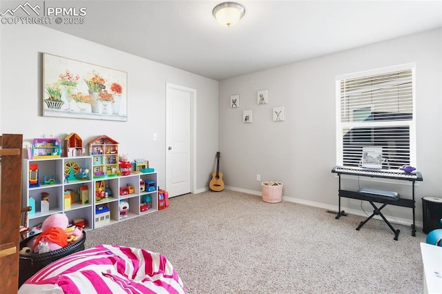 recreation room with carpet