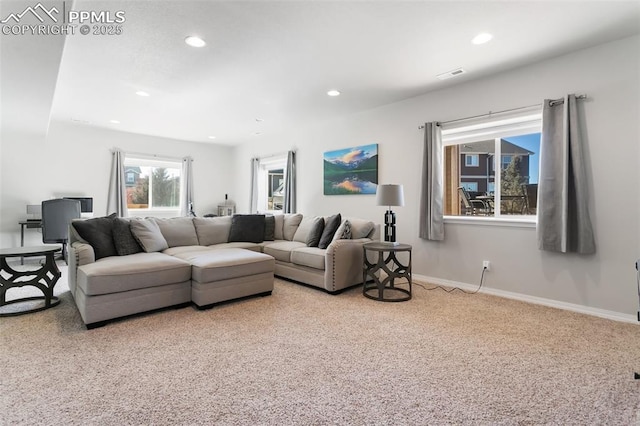 living room with carpet flooring