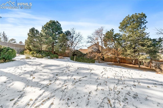 view of yard layered in snow