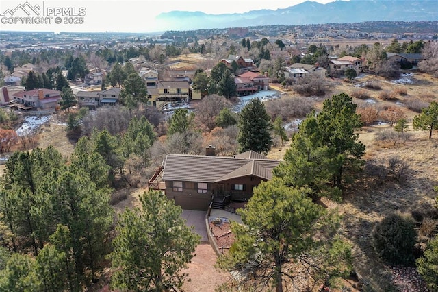 birds eye view of property featuring a mountain view