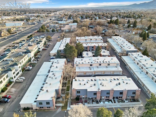 birds eye view of property with a mountain view