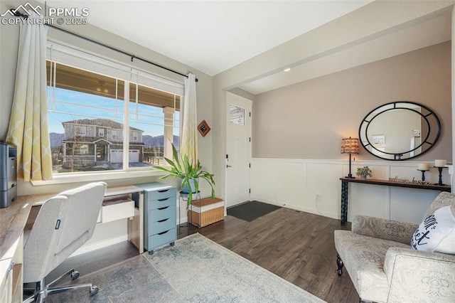 office space featuring dark hardwood / wood-style flooring