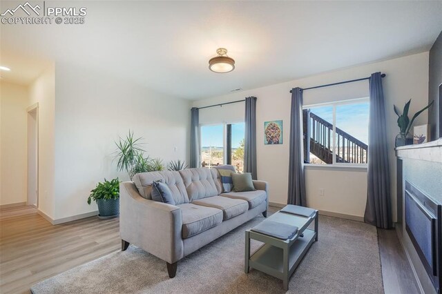 living room with hardwood / wood-style flooring