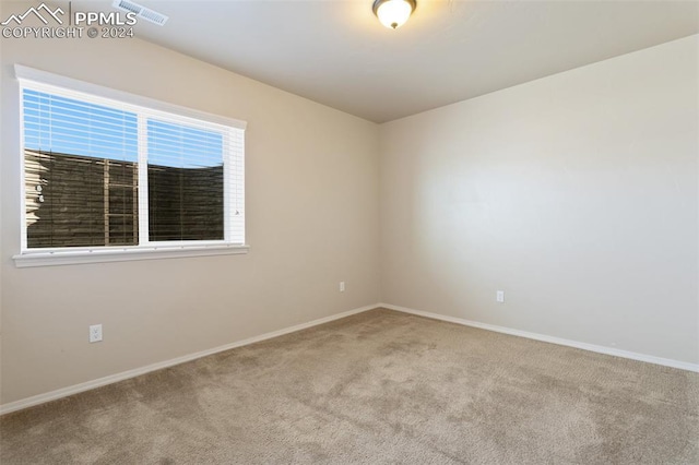 spare room featuring light colored carpet