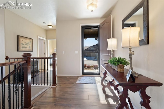 entryway with dark wood-type flooring