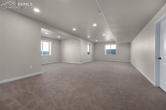 spare room featuring plenty of natural light and light carpet