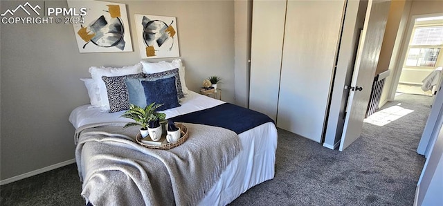 carpeted bedroom featuring a closet