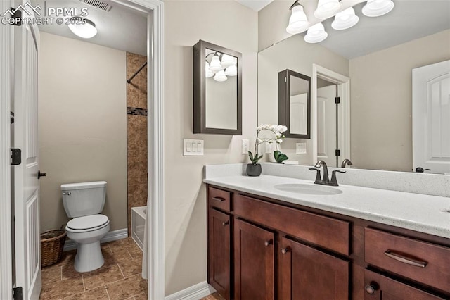 full bathroom with shower / tub combination, vanity, and toilet