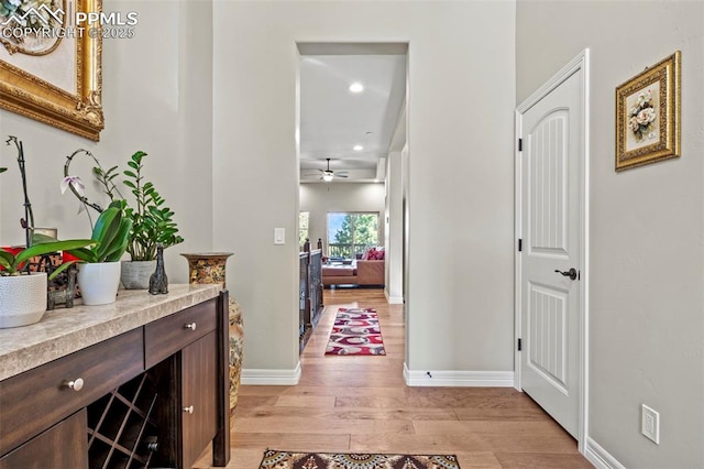 hall featuring light wood-type flooring