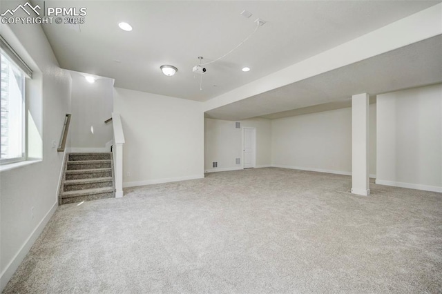 basement featuring carpet floors