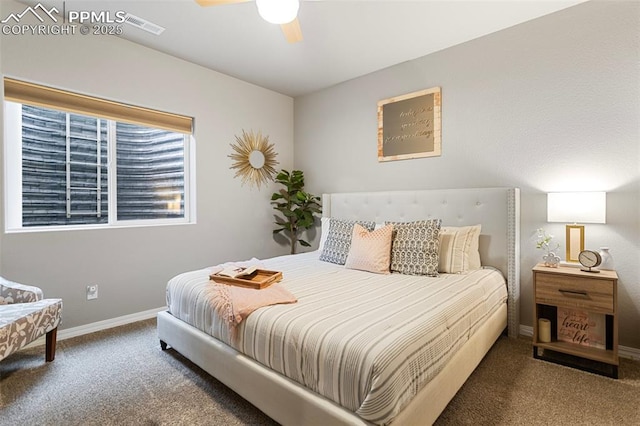 bedroom featuring carpet floors and ceiling fan