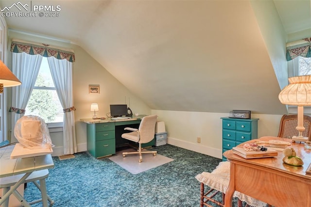 office space featuring vaulted ceiling