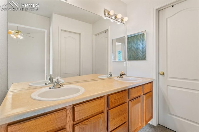 bathroom with vanity and ceiling fan