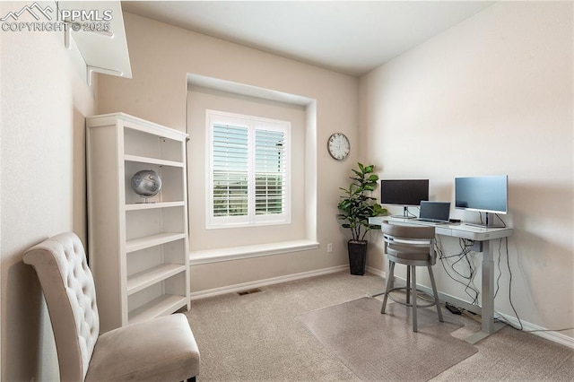 view of carpeted home office