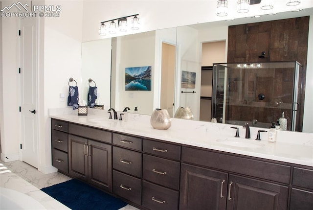 bathroom with vanity and walk in shower