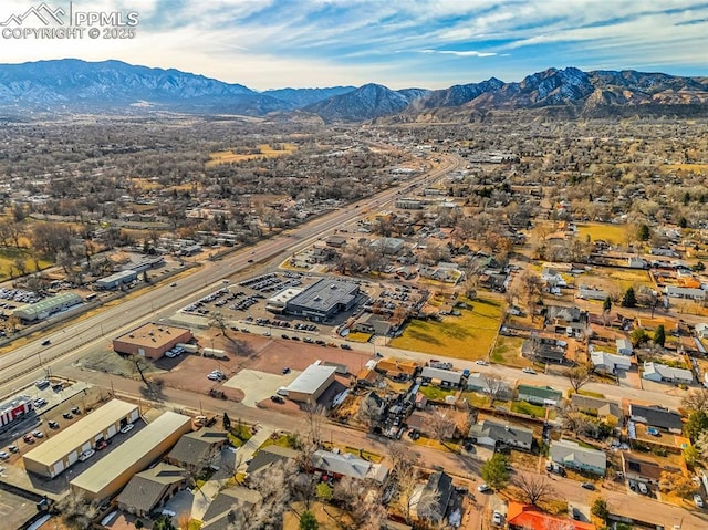 bird's eye view with a mountain view