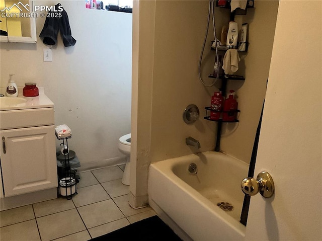 full bathroom featuring tile patterned flooring, vanity, toilet, and shower / bath combination