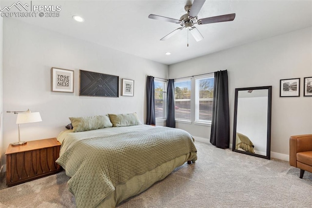 bedroom featuring carpet and ceiling fan