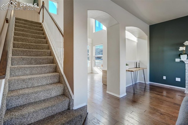 staircase with wood-type flooring