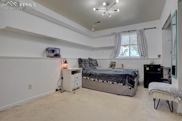 carpeted bedroom with baseboards and visible vents