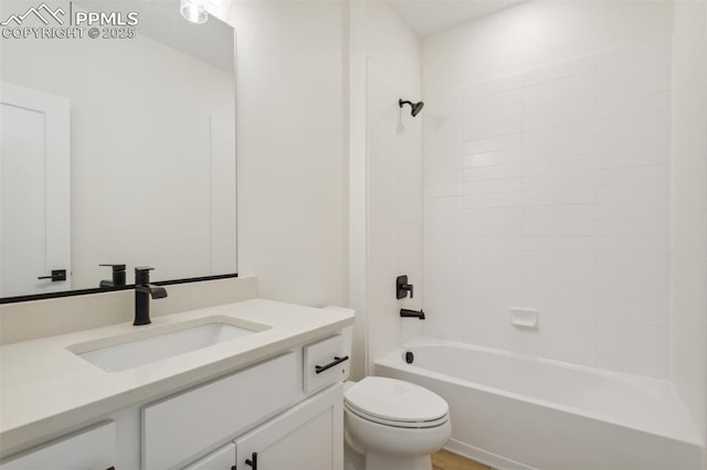 full bathroom with vanity, shower / bathtub combination, and toilet