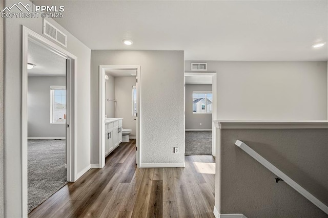 corridor featuring dark hardwood / wood-style floors and plenty of natural light