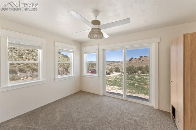 unfurnished sunroom with a wealth of natural light and ceiling fan