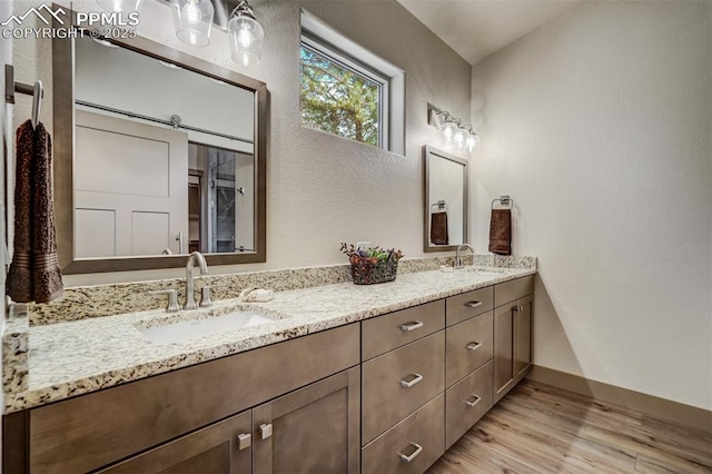 bathroom featuring hardwood / wood-style floors and vanity