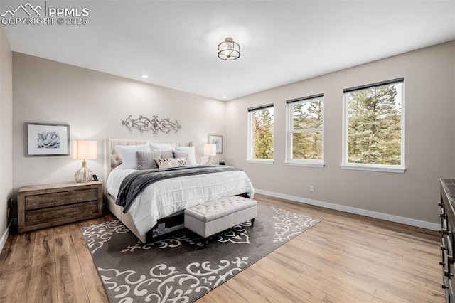 bedroom with light hardwood / wood-style floors