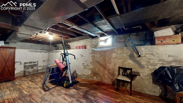 basement featuring hardwood / wood-style floors