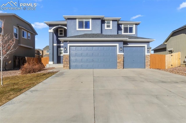 prairie-style home with a garage