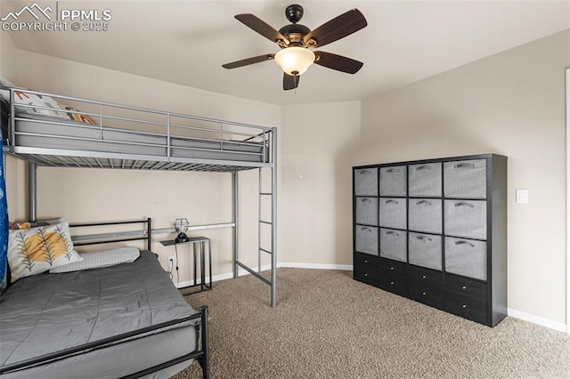 bedroom featuring carpet flooring and ceiling fan