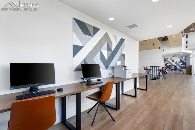 office area featuring light hardwood / wood-style flooring