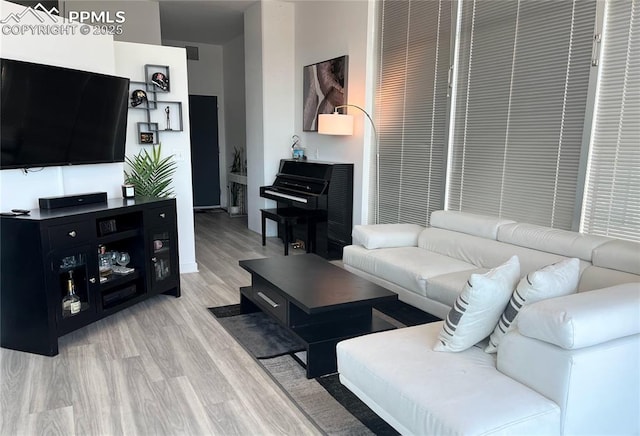 living room with light hardwood / wood-style floors