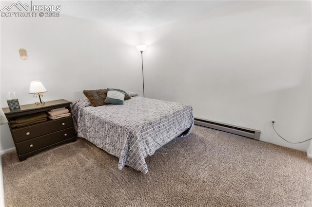 carpeted bedroom with baseboard heating