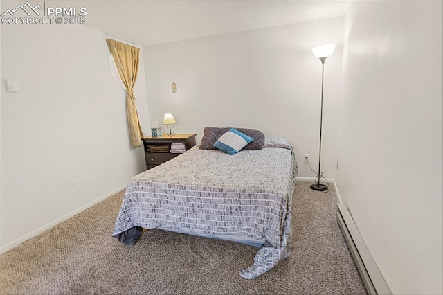 bedroom featuring carpet flooring and a baseboard radiator