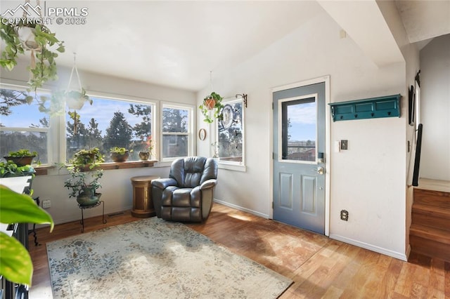 unfurnished room featuring vaulted ceiling and wood-type flooring