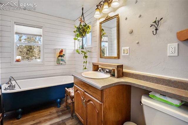 bathroom featuring a healthy amount of sunlight, a bathtub, vanity, and toilet