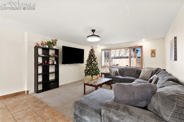 living room with light tile patterned flooring