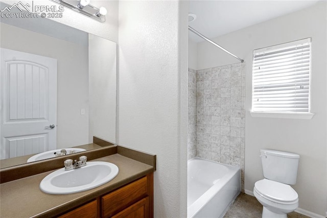 full bathroom featuring vanity, toilet, and shower / washtub combination