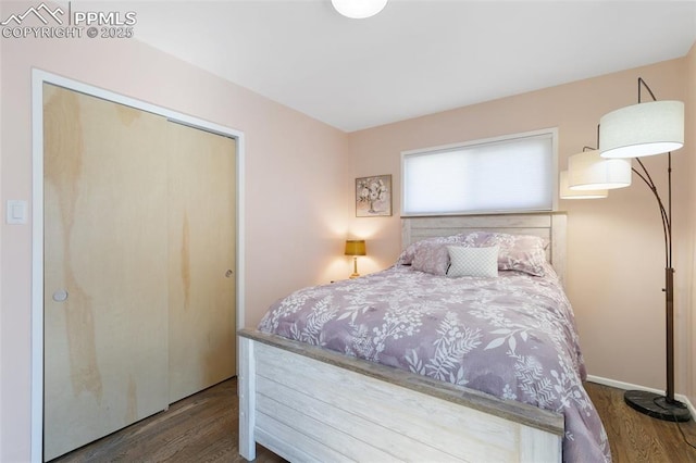 bedroom featuring hardwood / wood-style flooring and a closet